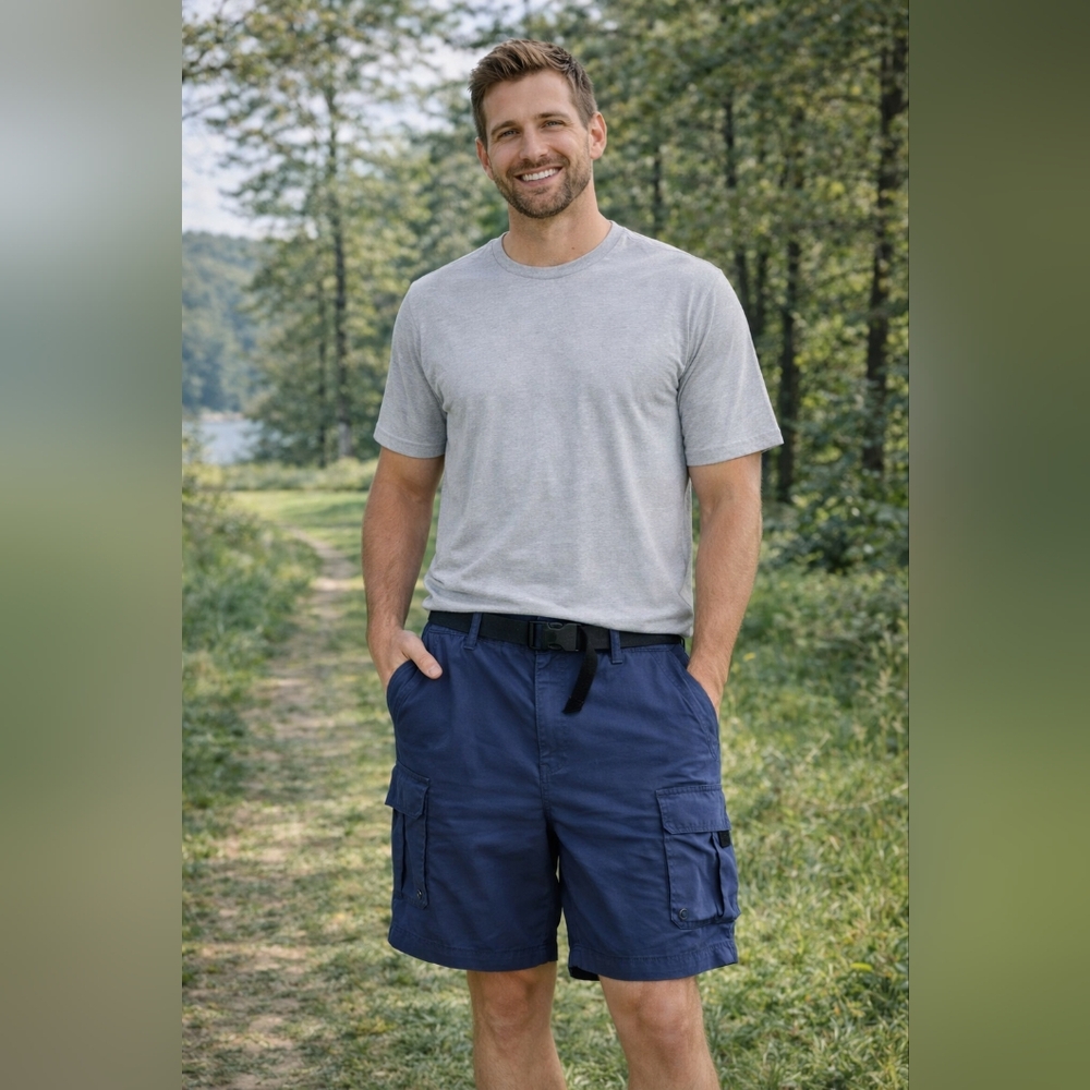 Above Sea Level 10,000ft Blue Nylon Cargo Summer Shorts. Size XL